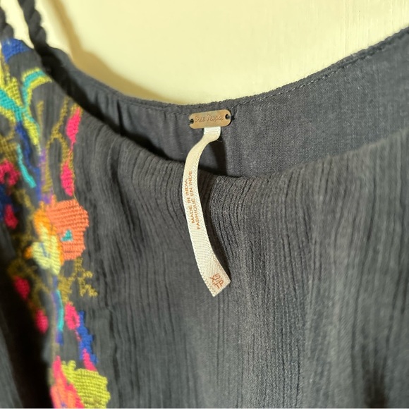 NWOT Free People Cotton Embroidered Strap Dress, Navy Blue/Multi - Picture 6 of 9